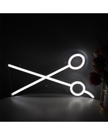 Enhance Your Salon or Crafting Space: White Scissors LED Neon Sign Light Perfect for Home Decor and Storefronts