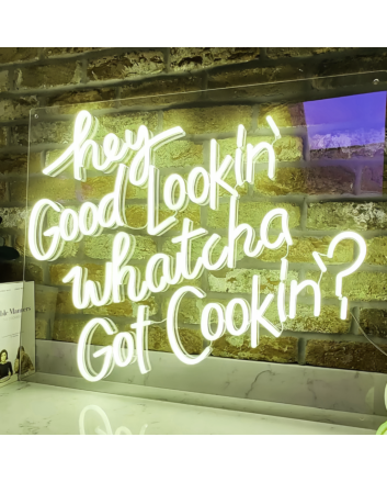 Hey Good Lookin&#039;, Whatcha Got Cookin&#039; Neon Sign Add Retro Flair to Your Space