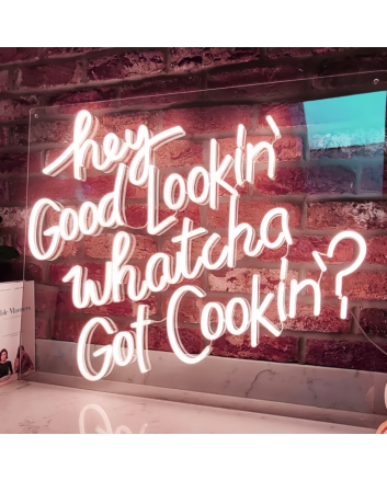Hey Good Lookin', Whatcha Got Cookin' Neon Sign Add Retro Flair to Your Space