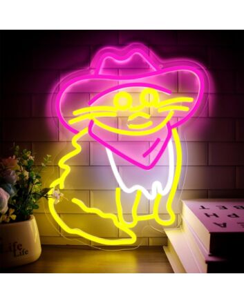 Add a Whimsical Charm to Your Home, Bar, or Party Ambiance with the Cat In Dark Pink Cowboy Hat Room Neon Sign.