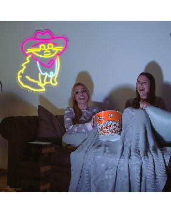Add a Whimsical Charm to Your Home, Bar, or Party Ambiance with the Cat In Dark Pink Cowboy Hat Room Neon Sign.