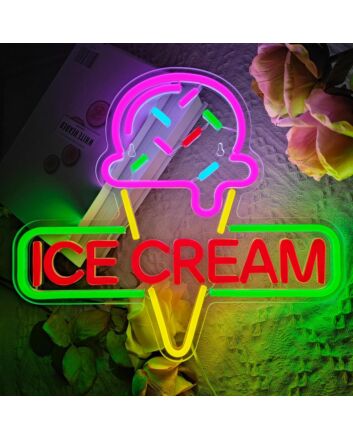 Brighten Up Your Space: Perfect for Weddings, Parties, or Adding a Whimsy to Your Home with Colorful And Tempting Ice Cream Restaurant Or Bar Neon Signs.