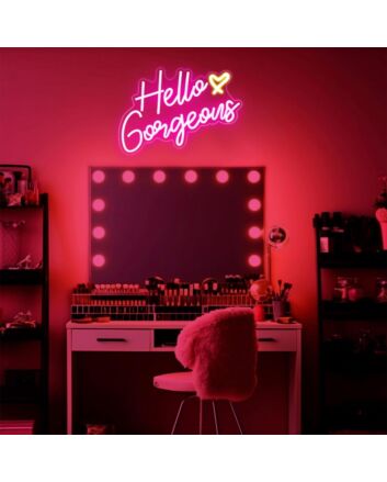 Brighten Up Your Space: Deep Pink Hello Gorgeous Neon Sign Perfect for Home Decor, Office Vibes, and Trendy Bar Settings.
