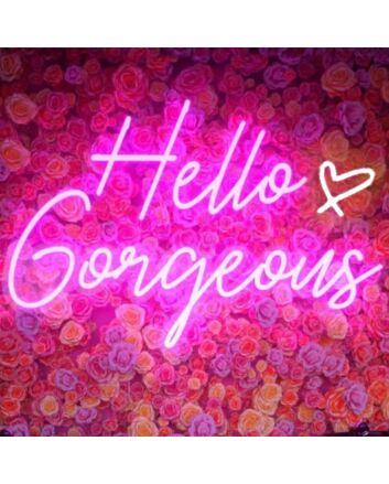 Brighten Up Your Space: Deep Pink Hello Gorgeous Neon Sign Perfect for Home Decor, Office Vibes, and Trendy Bar Settings.