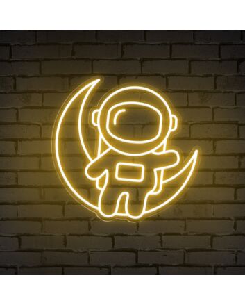 Light Up Your Space Adventure: Astronaut Sitting On The Moon Cute Neon Sign for Kids&#039; Rooms, Play Areas, and Themed Parties