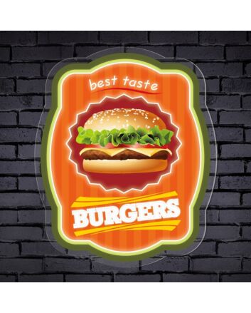 Elevate Your Space: Burgers Word Logo UV Neon Sign - Perfect for Bars, Diners, and Fast Food Themed Decorations.