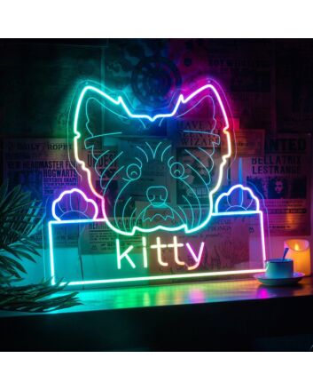 Add a Whimsical Touch to Your Home Decor, Office Space, or Next Event with the Colorful Neon Cat Dog Image Name Personalized Neon Sign.