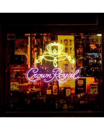 Elevate Your Bar, Office, or Party Ambiance with the Crown Royal Words Crown Bar Neon Sign.
