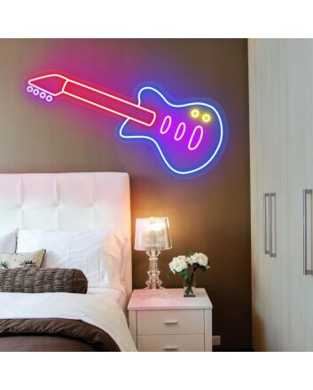 Rock Your Space: Guitar Music Neon Sign Perfect for Home Decor, Bars, and Music Venues