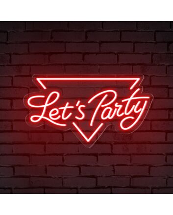 Brighten Up Celebrations and Decor: Lets Party Word Triangle Neon Sign for Bars, Weddings, and Home Gatherings.