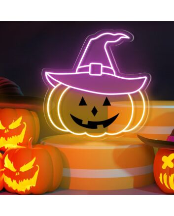 Brighten Up Your Halloween Festivities: Perfect Pumpkin Hat Neon Sign for Home Decor, Office Celebrations, and Themed Parties.