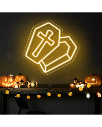 Brighten Up Your Halloween Festivities and Themed Events with the Semi Open Coffin Halloween Neon Sign
