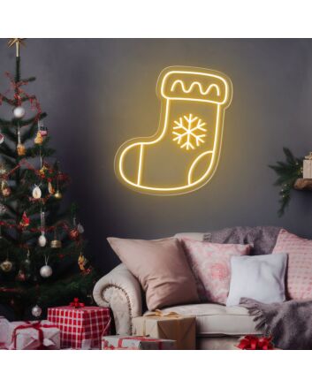 Brighten Your Holidays: Snowflake Stocking Christmas Neon Sign Perfect for Home Decor, Office Festivities, and Winter Weddings.