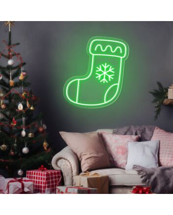 Brighten Your Holidays: Snowflake Stocking Christmas Neon Sign Perfect for Home Decor, Office Festivities, and Winter Weddings.
