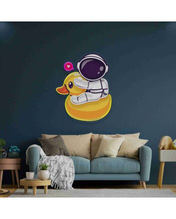 Light Up Your Space Adventure: Duck Astronaut Led Uv Neon Sign Perfect for Home, Office, and Cosmic-Themed Parties.