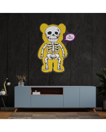Brighten Up Your Bar, Office, or Game Room with the Unique Skeleton Bear Custom Led Uv Neon Sign Wall Decor.
