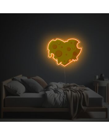 Add a Romantic Touch to Your Bedroom, Wedding, or Valentine's Celebration with Heart Shaped Cheese LED Neon Acrylic Artwork.