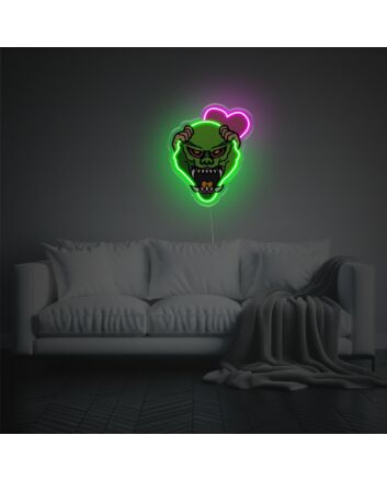 Elevate your Bar, Event, or Bedroom Ambiance with the Striking Monster Mask With Pink Heart LED Neon Acrylic Artwork.