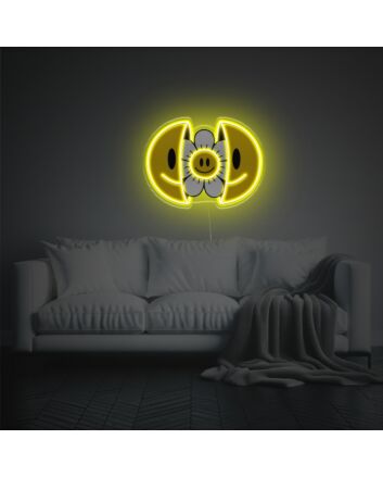 Brighten Your Bar, Storefront, or Wedding Venue with the Opening Face With White Smily Flower LED Neon Acrylic Artwork.