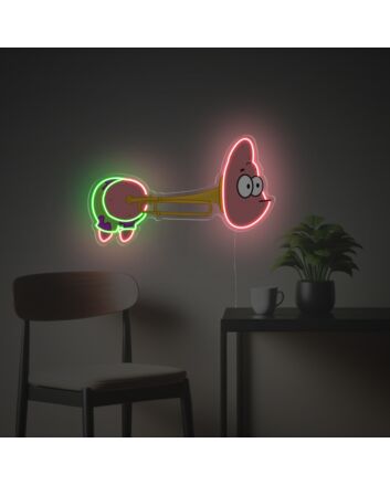 Brighten Your Bar or Music Room with the Playful Glow of Patrick Star Stucked In Saxophone LED Neon Acrylic Artwork.