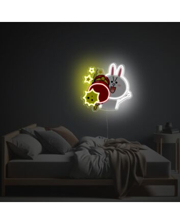 Elevate your space with Rabbit With Red Hammer LED Neon Acrylic Artwork - Perfect for Home Decor, Office Ambiance, and Unique Store Fronts.
