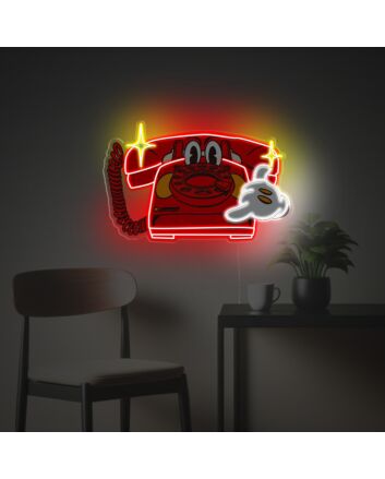 Enhance Your Space: Red Telphone LED Neon Acrylic Artwork Perfect for Bars, Weddings, and Retro Office Decor.