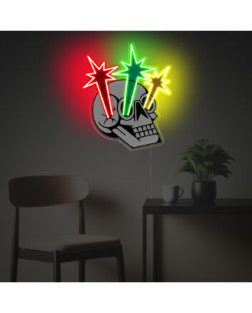 Brighten Your Bar, Office, or Man Cave with the Edgy Shining Skull Head LED Neon Acrylic Artwork.