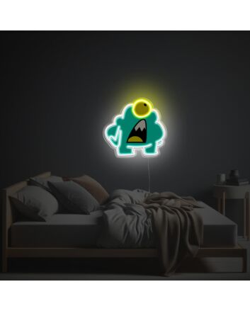 Brighten Up Your Home, Office, or Bar: Shocked Little Green One-Eyed Monster LED Neon Acrylic Artwork Ideal for Unique Decor and Memorable Events