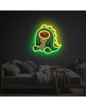 Enhance your home, office, and evening events with the vibrant Sitting Yolk Man In Dinosaur Suit LED Neon Acrylic Artwork.