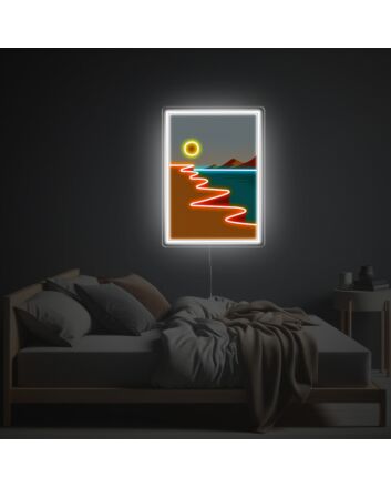 Bring the Glow of a Perfect Sunset to Your Bedroom, Office, or Beach-Themed Party with Sunset On The Beach Sence LED Neon Acrylic Artwork.