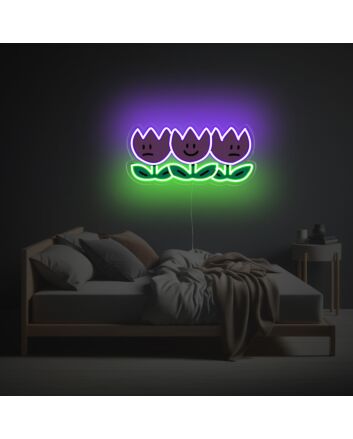Brighten Up Your Space: Three Purple Flowers LED Neon Acrylic Artwork Perfect for Home Decor, Bars, and Weddings.