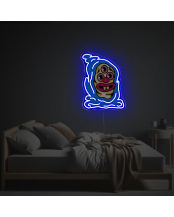 Add a Playful Touch to Your Kid's Room, Game Room, or Themed Parties with the Three-Eyed Monster With Blue Suit LED Neon Acrylic Artwork.