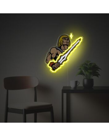 Brighten Your Office, Bar, or Gaming Room - Warrior Holding Yellow Sword LED Neon Acrylic Artwork.