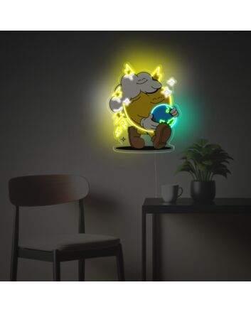 Brighten Your Space: Yellow Heart Holding The Earth LED Neon Acrylic Artwork for Home Decor, Office Ambiance, and Storefront Appeal