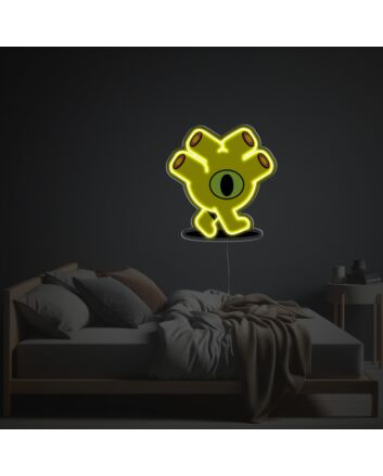 Brighten Your Child's Bedroom or Playroom with the Whimsical Yellow One-Eyed Monster LED Neon Acrylic Artwork.