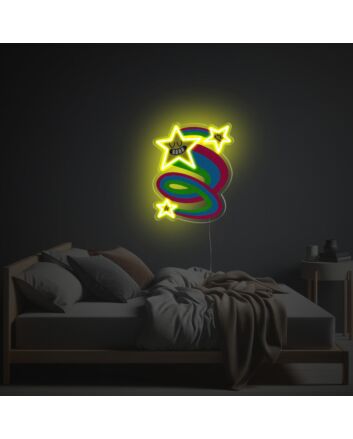 Brighten Up Your Bar, Wedding, or Office Ambiance with Yellow Star With Rainbow Trace LED Neon Acrylic Artwork.
