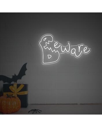Spookify Your Space: Halloween Beware LED Neon Sign Perfect for Home Decor, Office, and Themed Parties
