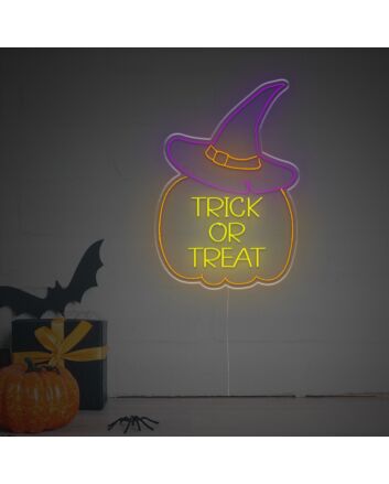 Adorn Your Halloween Festivities and Themed Events with the Halloween Trick Or Treat Pumpkin LED Neon Sign.