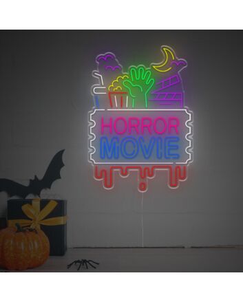 Bring a Spooky Glow to Your Halloween, Home Theater or Horror-Themed Party with the Horror Movie With Zombie Hand LED Neon Sign.
