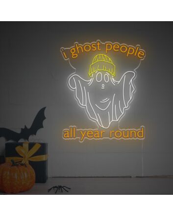 Brighten Up Your Space: I Ghost People All Year Round LED Neon Sign Perfect for Home Decor, Bars, and Halloween Celebrations.