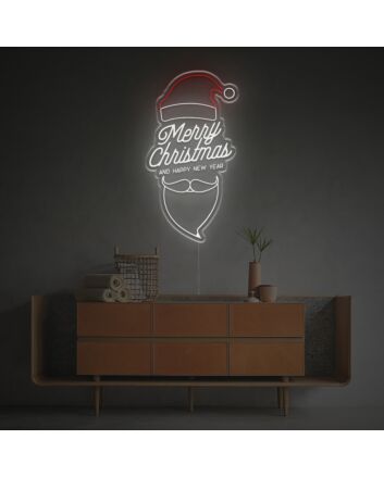 Brighten Your Holiday Celebrations at Home, Office, or Store with the Merry Christmas and Happy New Year with Christmas Hat LED Neon Sign.