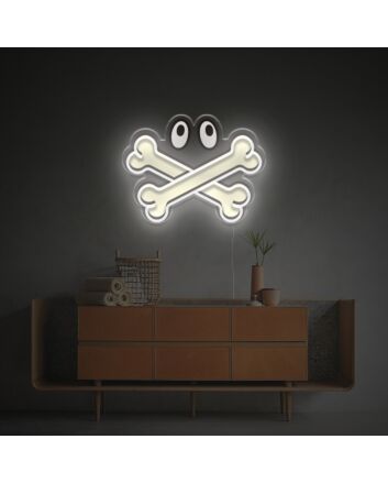 Brighten Your Space: Versatile Bone Cross With Eyes LED Neon Acrylic Artwork Perfect for Office, Storefronts, and Edgy Home Decor.