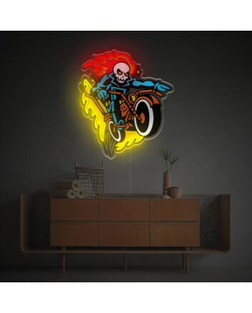 Rev Up Your Space: Flaming Death With Motorcycle LED Neon Acrylic Artwork for Bars, Man Caves, and Motorcycle Shops