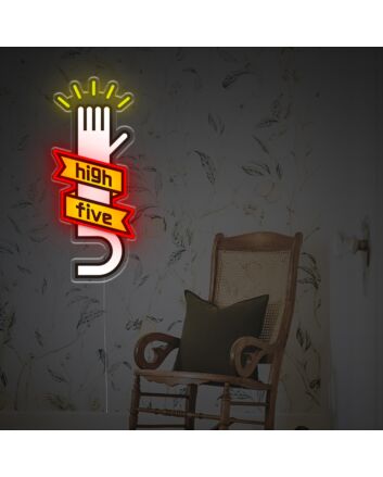 Brighten Up Your Bar, Office, or Event with the High Five Sign LED Neon Acrylic Artwork.