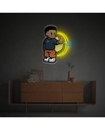 Elevate your ambiance: Add a glow to weddings, bars, and office spaces with Hight Street Boy With Missing Moon LED Neon Acrylic Artwork.