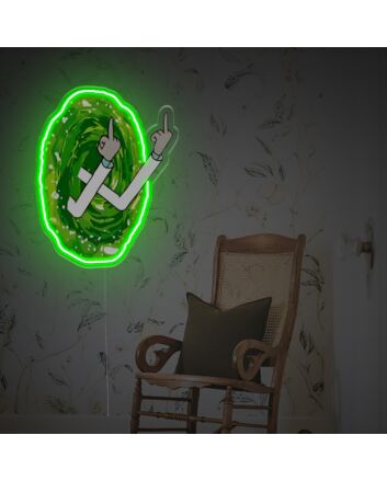 Elevate Your Space: Portal With Rick Middle Fingers LED Neon Acrylic Artwork, Perfect for Bars, Gamerooms, and Pop Culture-Themed Parties.