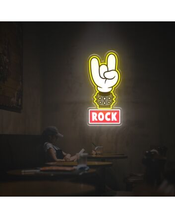 Brighten Up Your Bar or Music Venue with Rock Gesture By Mickey Hand LED Neon Acrylic Artwork - Perfect for Creating a Vivid, Rocking Atmosphere!