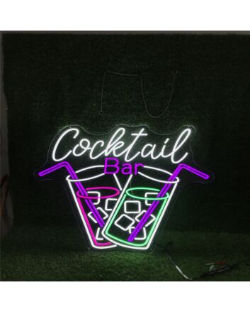 Elevate your space from home bars to wedding receptions with the Cocktail Bar With Two Drinks Custom LED Neon Sign.