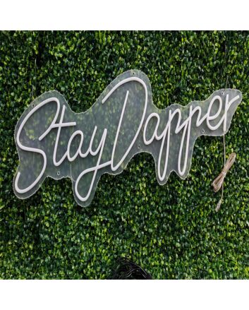 Elevate Your Space: Stay Dapper White LED Neon Sign - Perfect for Home, Office, Bars, and Weddings.