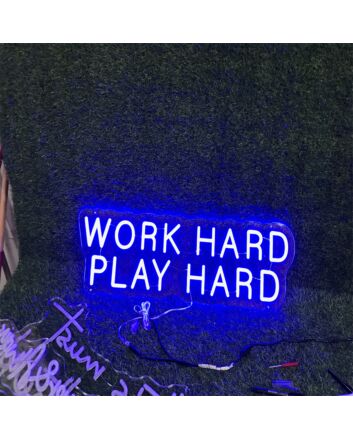 Brighten Up Your Office or Game Room with the Work Hard Play Hard Blue LED Neon Sign.